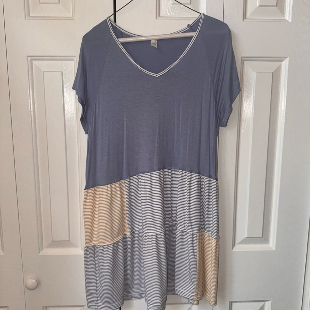 Blue and Beige Colorblock Dress